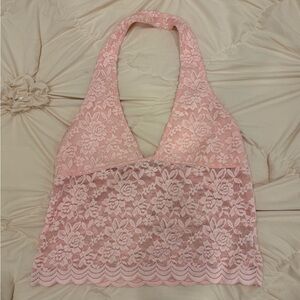 Elegant Pink Lace Halter Bralette